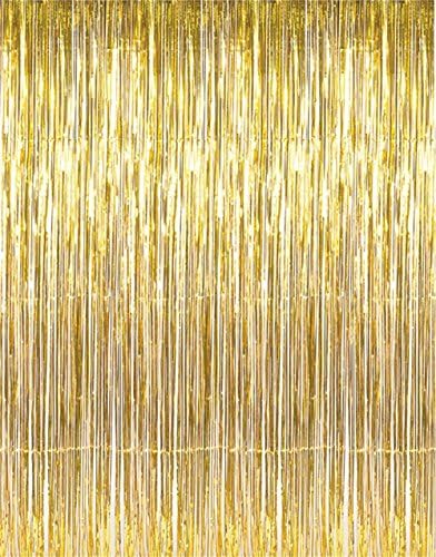 GOER 3.2 ft x 9.8 ft Metallic Tinsel Foil Fringe Curtains,Party Streamer Backdrop for Birthday,Graduation Decorations and New Year Eve (2 Pcs,Gold) by GOER