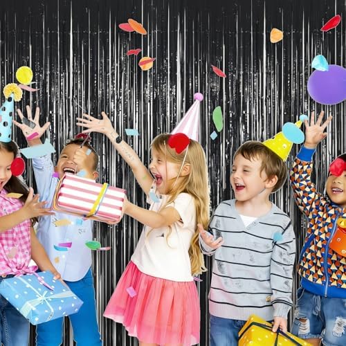 3 Pack 3.28ft x 6.56ft Black Metallic Tinsel Foil Fringe Curtains, Photo Booth Backdrop Party Decorations for Birthday Wedding Baby Shower Graduation Bachelorette New Years - Image 6