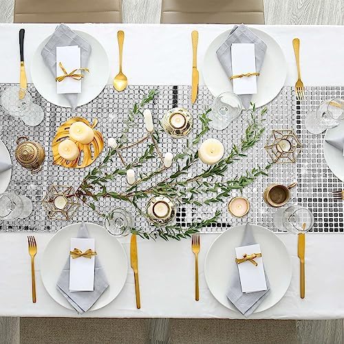 durony 4 Pack Mirror Disco Party Table Runner, 11 x 108 Inch, Silver - Image 6