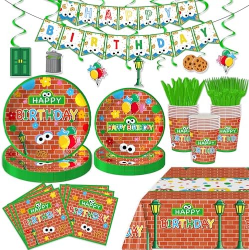 128 Pcs Cookie Birthday Party Supplies for 20 Guests, Blue Monster Inspired Birthday Decorations Kit with Plates, Cups, Napkins, Tablecloth, Banner & Cutlery, Kids Cookie Theme Party Tableware Set by XuexiceiliPartySupplies