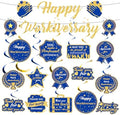 Blue Happy Work Anniversary Decorations Banner Navy Blue Gold Glitter Happy Workiversary Banner Office Anniversary Party Hanging Swirls Banner for Employee Worker Office Party Decor Supplies by Unknown
