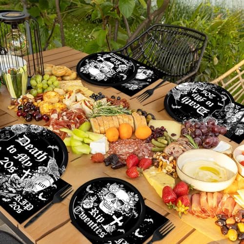 50 Guests 30th Birthday Plates and Napkins Party Supplies Death to My 20s Party Decorations Rip To My 20s Disposable Tableware Set Death To My Twenties Dinnerware Favor for Men Women, 200PCS - Image 6