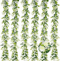 6FT Eucalyptus Garland with Flowers, 6 Pack Artificial Greenery Garland Hanging Summer Eucalyptus Garland Suitable for Table Wedding Backdrop Arch Wall Party UV Protected Indoor Outdoor Decor by HIAGROW