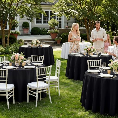 Fitable 8 Pack Black Round Tablecloths - 120 Inches in Diameter - Image 2