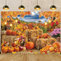 Autumn Pumpkin Backdrop Fall Hay Bale Farm Harvest Photography Background by CUMIAPhotographyBackdrop