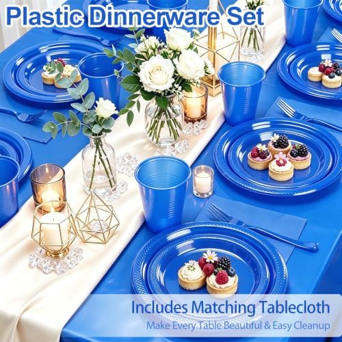 100 Guests Blue Plastic Plates and Napkins Party Supplies for Birthday - Image 2