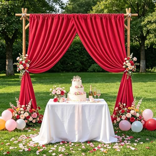 Red Backdrop Curtains 20ftx8ft Christmas Polyester Photo Drapes - Image 2