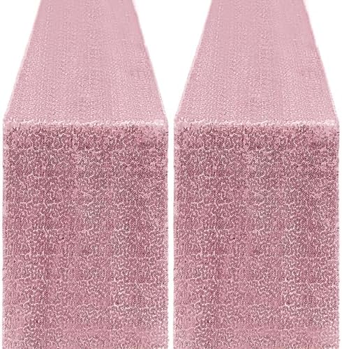 2 Packs 12 x 72 inches Sequin Table Runner, Rose Pink Glitter Table Runner for Birthday Party Supplies Wedding Engagement Baby Shower Holiday Celebration Event Decorations by Yblut