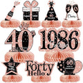 9Pcs 40th Birthday Decorations Honeycomb Centerpieces for Women, Rose Gold Pink Happy 40th Birthday Centerpieces Tables Toppers Party Decorations Supplies, Vintage 1986 Aged Table Sign Decor by MOORAY