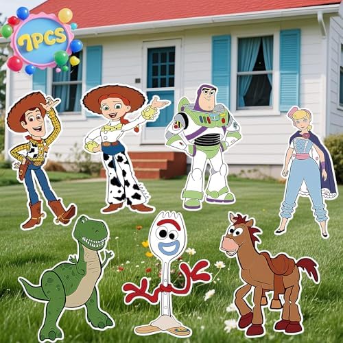Toy Inspired Story Themed Happy Birthday Yard Signs,7PCS Party Set with Stakes, Outdoor Lawn Garden Decor for Birthday by Unknown