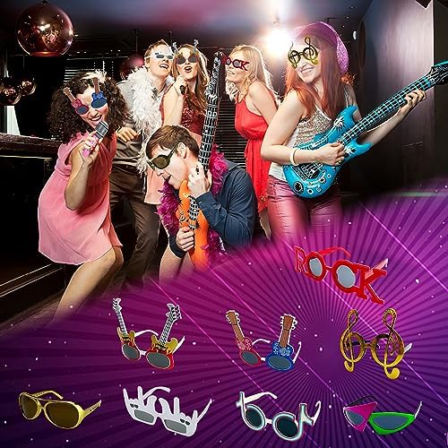 Large Rock Star Funny Sunglasses Set, Rock and Roll Party Funny Music Sunglasses, Inflatable Guitar Microphone for 70s, 80s, 90s, Music Party, Photo Booth Props for Carnival Rock and Roll Parties - Image 7