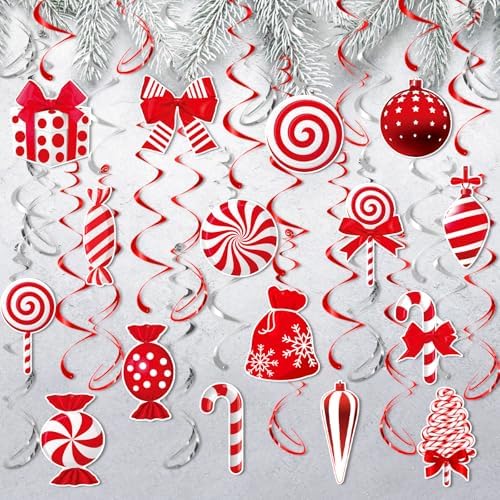 Christmas Hanging Swirls Decorations - Red White Christmas Party Decorations Xmas Peppermint Candy Cane Hanging Ceiling Decor for Home Xmas Winter Holiday Party Decor - Image 3
