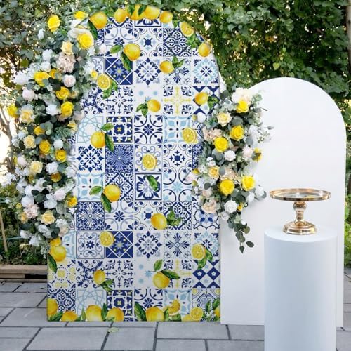 VitalCozy Blue Tiles Lemon 7.2ft Amalfi Coast Arch Cover for Parties - Image 2