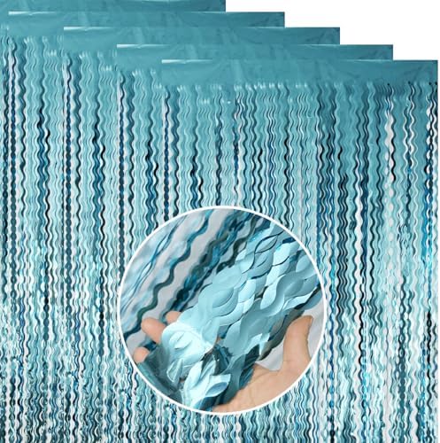 GOER 3.2 ft x 6.5 ft Metallic Tinsel Foil Fringe Curtains Party Photo Backdrop Party Streamers for Birthday,Graduation,New Year Eve Decorations Wedding Decor (5 Pcs,Wavy Light Blue) - Image 7