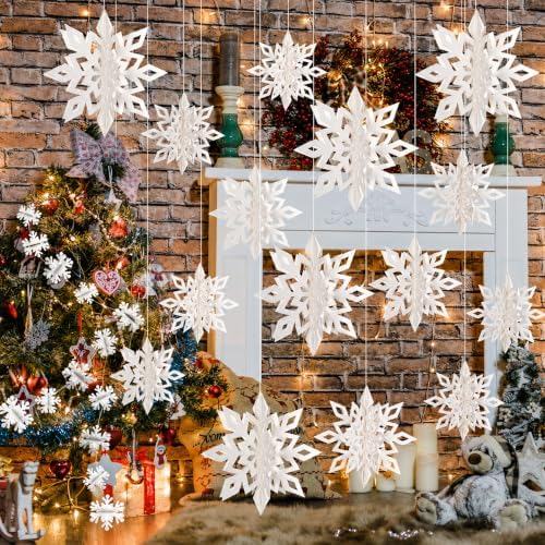 Hanging Snowflakes Garland Banner for Xmas, Winter Wonderland Party Decor by GuassLee