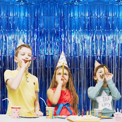 GOER 3.2 ft x 9.8 ft Metallic Tinsel Foil Fringe Curtains Party Photo Backdrop Party Streamers for Birthday,Graduation,New Year Eve Decorations Wedding Decor (Navy Blue,3 pcs) - Image 2