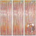 Rose Gold Fringe Curtain Backdrop 3 Pack, 3.2 x 8.2 FT Decorations by Melsan