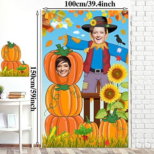 Blulu Fall Photo Backdrop Thanksgiving Pumpkin Scarecrow, 59 X 39.4 Inch - Image 2