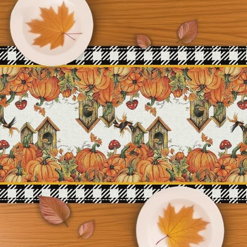 Buffalo Plaid Pumpkin Bow Table Runner 13x72 Inch - Easy-Clean Fall Thanksgiving Decor for Kitchen Dining Home Party - Image 5