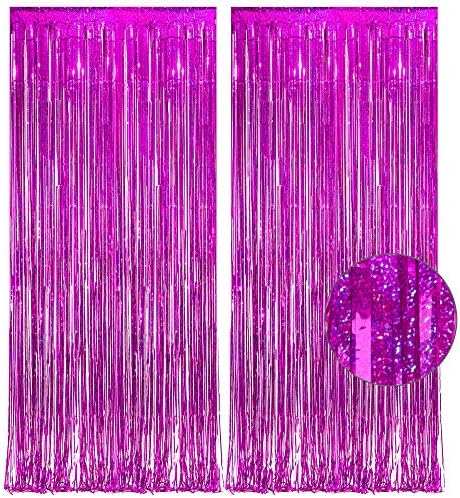 Magenta Tinsel Curtain Party Backdrop 3.2ft X 8.2ft 2 PCS by GREATRIL