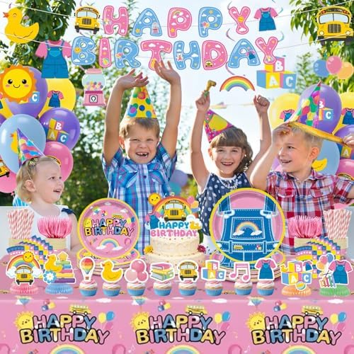 197pcs English Teacher Party Supplies, Cartoon Teacher Themed birthday party decorations with Tableware, Cake Decorations & Hanging Accessories, Serves 24 Guests - Image 6