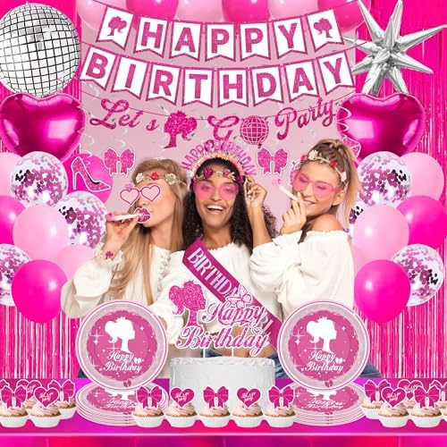 99-Piece Hot Pink Birthday Party Decorations for Women - Image 6