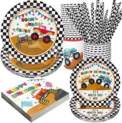 Recheel Monster Truck Birthday Decorations Plates Set, Monster Truck Plates by Recheel