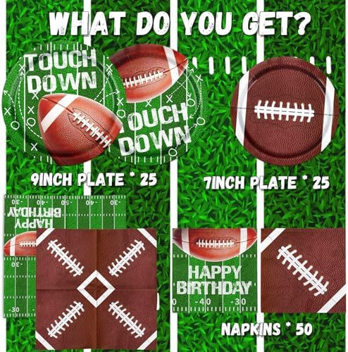 Football Party Supplies Paper Plates and Napkins for Football Birthday Party Football Gameday Tailgate Party, Football Theme Party Decoration, Serve 25 - Image 6
