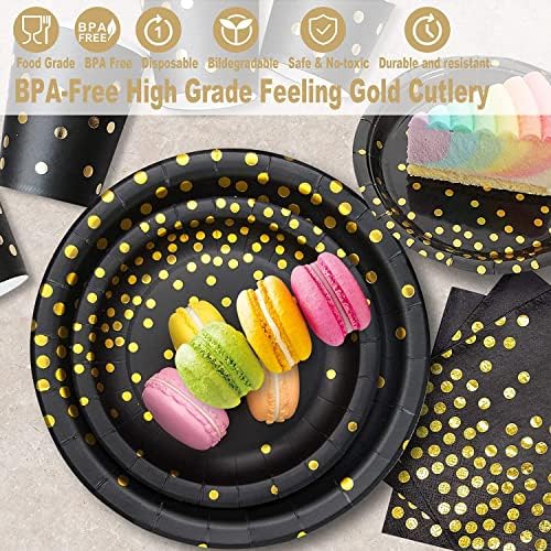 AIRE Black Gold Paper Plates Set, 175PCS Disposable Tableware for 25 - Image 3