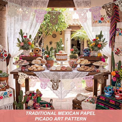 AmazingSpark 4 Set Cielito Lindo Baby Shower Garland 48 Pcs Pink Papel Picado Party Decorations Mexican Lace Baby Bodysuit Banner Card with Hanging String for Gender Neutral Party Supplies - Image 6