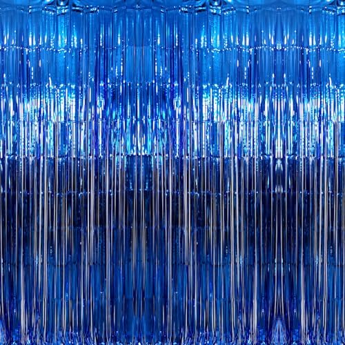 GOER 3.2 ft x 9.8 ft Metallic Tinsel Foil Fringe Curtains Party Photo Backdrop Party Streamers for Birthday,Graduation,New Year Eve Decorations Wedding Decor (Navy Blue,1 Pack) by GOER