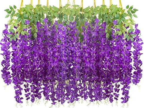 AITISOR 24 Pack Artificial Fake Wisteria Vine Ratta (3.75 Feet) Hanging Garland Silk Flowers String Home Party Wedding Decor (Blue) by AITISOR