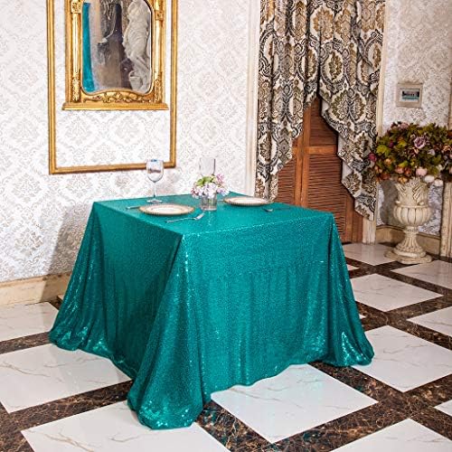 Eternal Beauty Teal 48x48 Inch Tropical Beach Sequin Tablecloth - Image 4