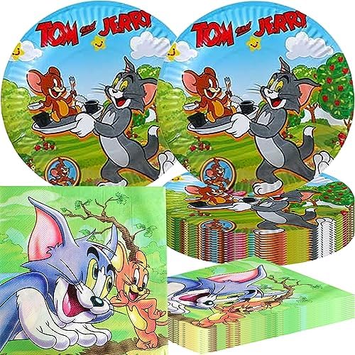 Tom Party Supplies 40pck include 20 plates, 20 napkins for the birthday Tom-Jerrys party decoration by ShrooFit