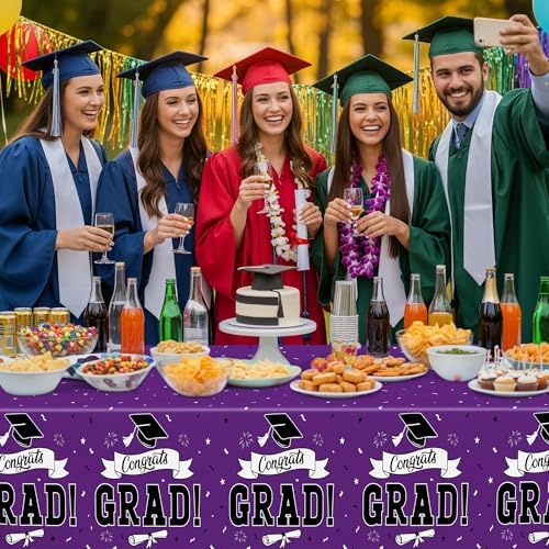 2 Pcs Graduation Tablecloth, 108" X 54" Plastic Graduation Decorations 2026, Rectangle Purple Table Cover for Grad Decor Party Supplies, Disposable Tablecover for Class of 2026 Congrats Grad for Kids - Image 6