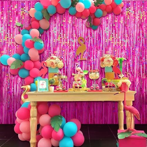 4 Packs Hot Pink Foil Fringe Curtain, Pink Glitter Metallic Tinsel Backdrop for Birthday, Wedding, Baby Shower, Bachelorette Cowgirl Princess Party Decorations Supplies - Image 4