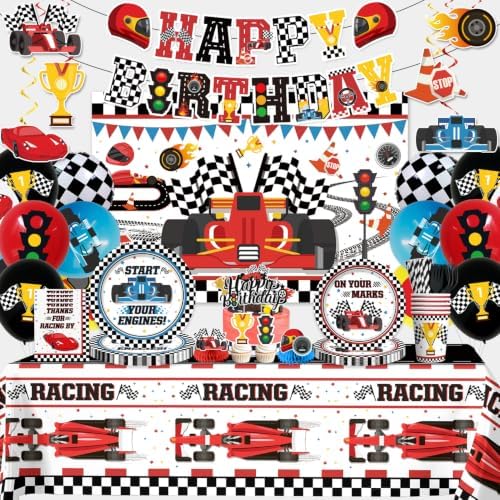 195Pcs Yingoto Race Car Birthday Party Decorations Tableware Set, Serves 25 by Yingoto