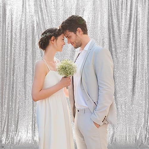Poise3EHome 8FT x 8FT Silver Sequin Photography Backdrop Curtain for Party Decoration, Silver - Image 3