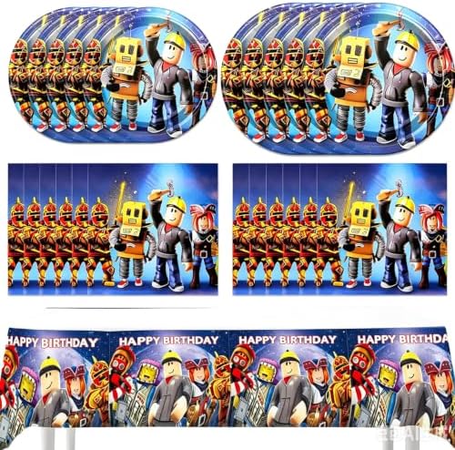 41PCS Roblo-x Party Supplies Set, Birthday Decorations Tableware Kit With 10 7'' Plates, 10 9'' Plates,20 Napkins and 1 Tablecover for Robot Party Decoration (red4) by ShrooFit