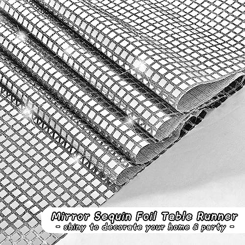 durony 4 Pack Mirror Disco Party Table Runner, 11 x 108 Inch, Silver - Image 4