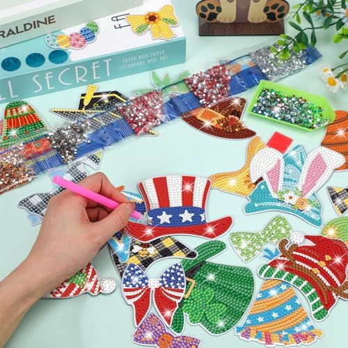 DoubleFill 42 Pcs Summer Diamond Kits 4th of July Interchangeable Wooden Table Decorations DIY Summer Holiday Party Seasonal Tiered Tray Art Decor Diamond Painting Magnets(Dog) - Image 5