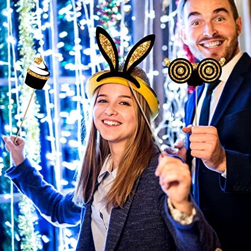 Zonon 24 Pcs Photo Booth Props Set Black Gold Birthday,Golden - Image 5