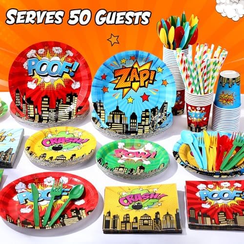 450 Pcs Hero Theme Tableware Set, Serve 50, Colorful - Image 6