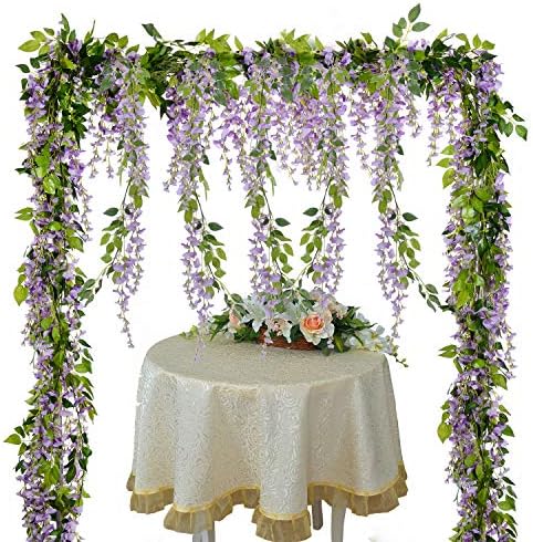Lvydec Wisteria Artificial Flowers Garland, 4 Pcs Total 28.8ft Artificial Wisteria Vine Silk Hanging Flower for Home Garden Outdoor Ceremony Wedding Arch Floral Decor (Light Purple) - Image 3