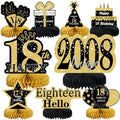 9Pcs Black Gold 18th Birthday Decorations Honeycomb Centerpieces for Boys Girls,Happy 18th Birthday Centerpieces Tables Toppers Party Decorations Supplies,Vintage 2008 Aged Table Sign Decor by MOORAY