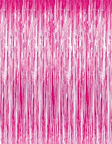 GOER 6.4 ft x 9.85 ft Metallic Tinsel Foil Fringe Curtains,Pack of 2 Party Streamer Backdrop for Galentines Day,Birthday,Graduation Decorations and New Year Eve (Hot Pink) by GOER