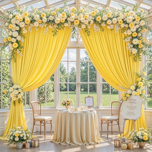 10x10ft Yellow Backdrop Curtain Panels for Parties - Wrinkle Free Polyester Photo Curtain Backdrop Wedding Back Drop Fabric Drapes for Party Decorations Background for Photography - Image 3