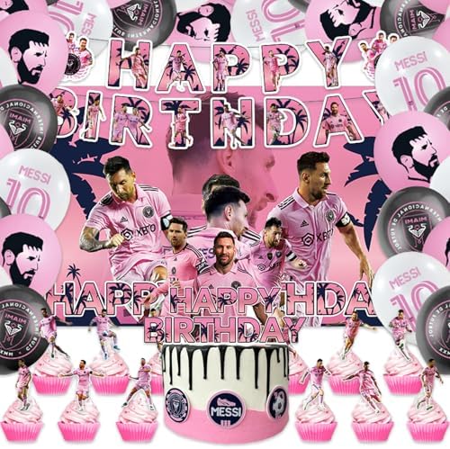 42Pack Messi Soccer Birthday Party Supplies Pack Includes，Banner，Cake Topper，Blackdrop,Balloons for party supplies (Green10) by ShrooFit