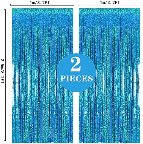 2 Pack 3.2ft x 8.2ft Blue Foil Fringe Curtains Photo Backdrop - Image 4