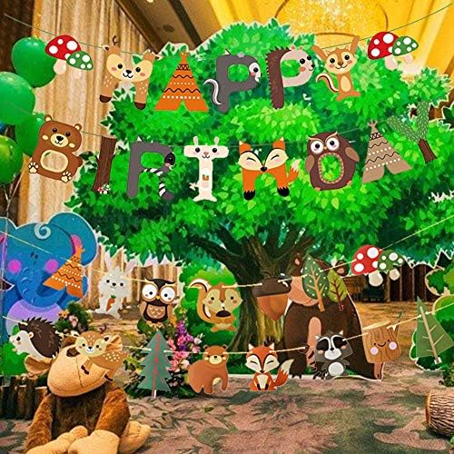 Woodland Party Decorations Woodland Happy Birthday Banner with Forest Animal Bunting Garland for Kids Boys Girls Woodland Birthday Party Supplies - Image 3